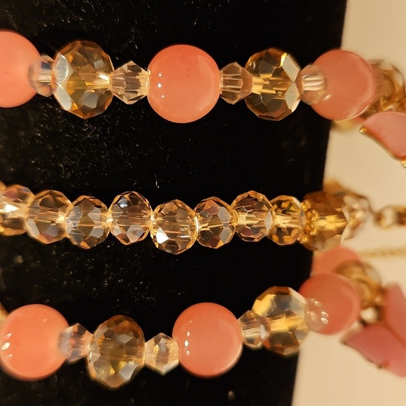 Set Of 3 Pink & Goldtone Crystal & Glass Beaded Stretch Bracelets - Picture 3 of 7